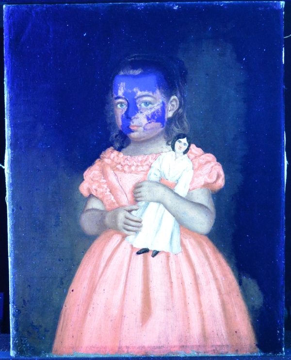 Showing Damage of painting under black light during an appraisal