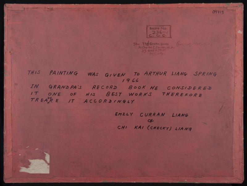 Inscription on the verso of the Curran painting